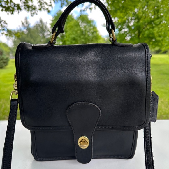 Vintage Coach 5130 Black Leather Station Satchel Crossbody Bag Brass Hardware - Picture 2 of 16